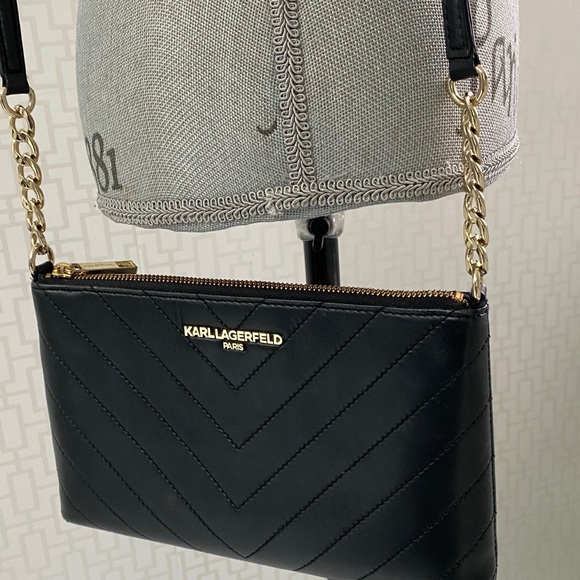 Karl Lagerfeld Handbags - Karl Lagerfeld Paris Black Chevron Leather Bag